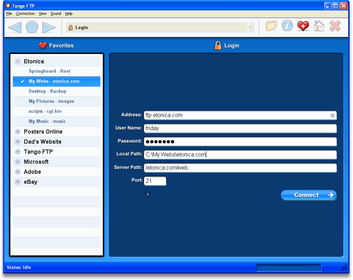 Tango FTP Login Advanced View